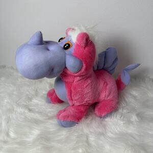 VTG Pink & Purple Plush Dragon Pegasus Fantasy Stuffed Animal White Mane RARE